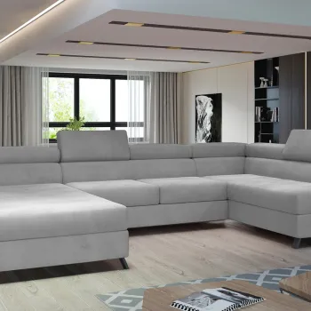 Coltar extensibil stanga 5 locuri ELTAP, Jos-16, Josette, 370x190x98 cm, lemn/poliester, gri deschis imagine