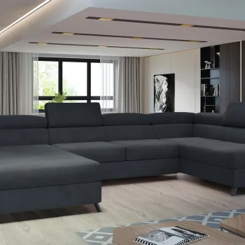 Coltar extensibil stanga 5 locuri ELTAP, Jos-17, Josette, 370x190x98 cm, lemn/poliester, gri antracit imagine