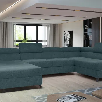 Coltar extensibil stanga 5 locuri ELTAP, Jos-22, Josette, 370x190x98 cm, lemn/poliester, albastru imagine