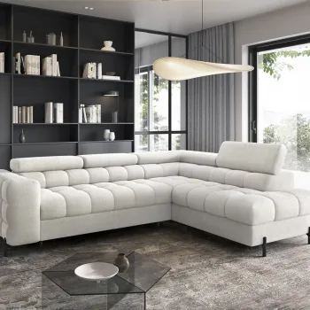 Coltar extensibil stanga 5 locuri ELTAP, LT-01AMO, Ferucce, 276x200x93 cm, lemn/poliester, alb imagine