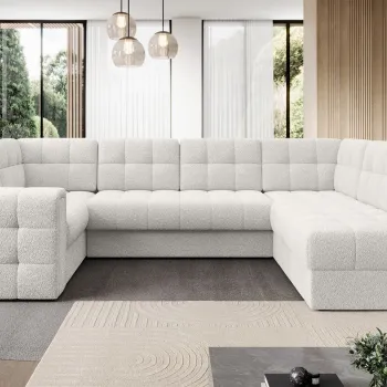 Coltar extensibil stanga 5 locuri ELTAP, LT-01ROY, Blewett, 299x198x82 cm, lemn/poliester, alb imagine