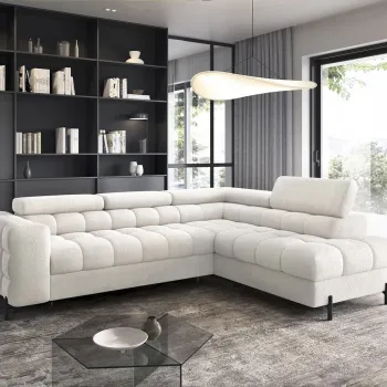 Coltar extensibil stanga 5 locuri ELTAP, LT-01ROY, Ferucce, 276x200x93 cm, lemn/poliester, alb imagine