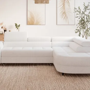 Coltar extensibil stanga 5 locuri ELTAP, LT-01ROY, Vesteria, 279x215x91 cm, lemn/tesatura boucle, alb imagine