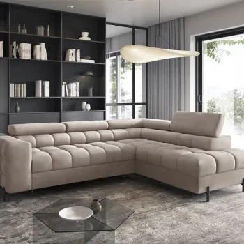 Coltar extensibil stanga 5 locuri ELTAP, LT-02PA, Ferucce, 276x200x93 cm, lemn/poliester, bej deschis imagine