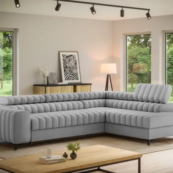 Coltar extensibil stanga 5 locuri ELTAP, LT-03NU, Kanedo, 269x204x86 cm, lemn/poliester, gri deschis imagine