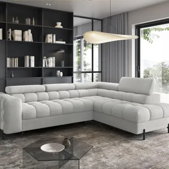 Coltar extensibil stanga 5 locuri ELTAP, LT-03ROY, Ferucce, 276x200x93 cm, lemn/poliester, gri deschis imagine