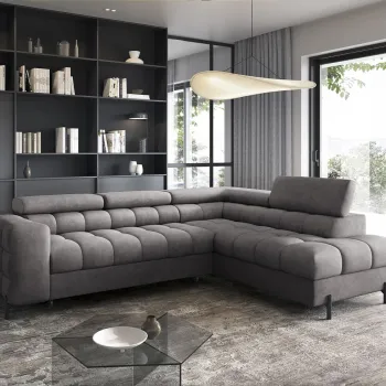Coltar extensibil stanga 5 locuri ELTAP, LT-04AU, Ferucce, 276x200x93 cm, lemn/poliester, gri imagine