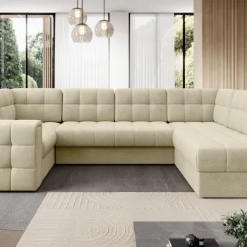 Coltar extensibil stanga 5 locuri ELTAP, LT-04MO, Blewett, 299x198x82 cm, lemn/poliester, bej imagine