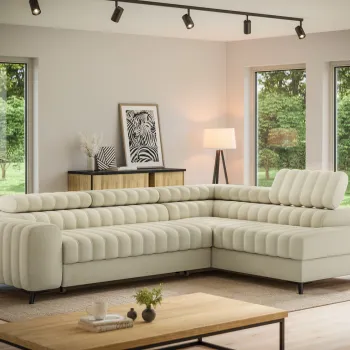 Coltar extensibil stanga 5 locuri ELTAP, LT-04MO, Kanedo, 269x204x86 cm, lemn/poliester, bej imagine