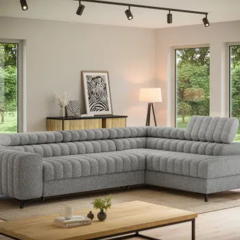 Coltar extensibil stanga 5 locuri ELTAP, LT-04PAO, Kanedo, 269x204x86 cm, lemn/poliester, gri imagine