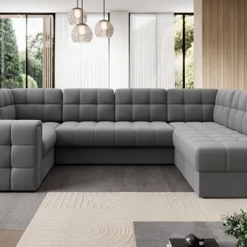 Coltar extensibil stanga 5 locuri ELTAP, LT-04SO, Blewett, 299x198x82 cm, lemn/poliester, gri imagine