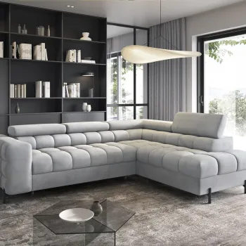 Coltar extensibil stanga 5 locuri ELTAP, LT-05PA, Ferucce, 276x200x93 cm, lemn/poliester, gri deschis imagine