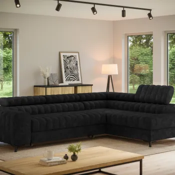Coltar extensibil stanga 5 locuri ELTAP, LT-06AU, Kanedo, 269x204x86 cm, lemn/poliester, negru imagine