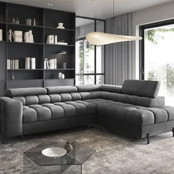 Coltar extensibil stanga 5 locuri ELTAP, LT-06PA, Ferucce, 276x200x93 cm, lemn/poliester, gri inchis imagine