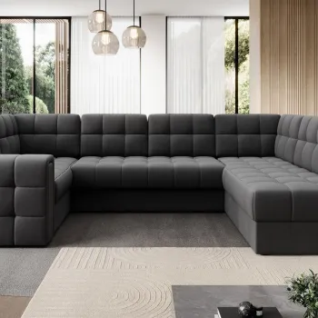 Coltar extensibil stanga 5 locuri ELTAP, LT-06SO, Blewett, 299x198x82 cm, lemn/poliester, gri inchis imagine