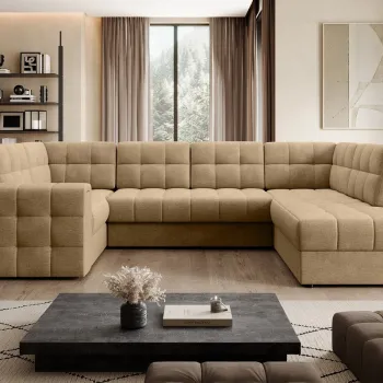 Coltar extensibil stanga 5 locuri ELTAP, LT-09MO, Blewett, 299x198x82 cm, lemn/poliester, maro deschis imagine