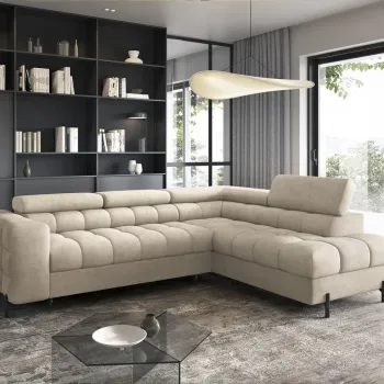 Coltar extensibil stanga 5 locuri ELTAP, LT-18AU, Ferucce, 276x200x93 cm, lemn/poliester, bej deschis imagine