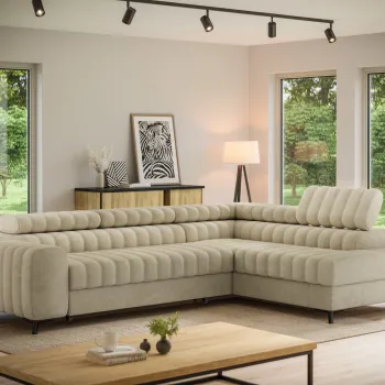 Coltar extensibil stanga 5 locuri ELTAP, LT-18AU, Kanedo, 269x204x86 cm, lemn/poliester, bej imagine