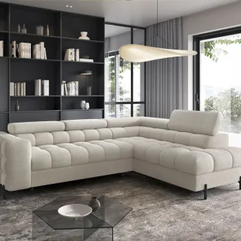 Coltar extensibil stanga 5 locuri ELTAP, LT-18ROY, Ferucce, 276x200x93 cm, lemn/poliester, bej deschis imagine