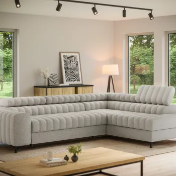 Coltar extensibil stanga 5 locuri ELTAP, LT-18ROY, Kanedo, 269x204x86 cm, lemn/poliester, bej inchis imagine