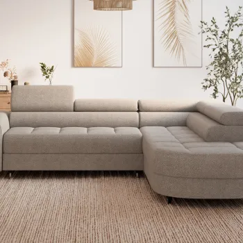 Coltar extensibil stanga 5 locuri ELTAP, LT-18ROY, Vesteria, 279x215x91 cm, lemn/tesatura boucle, bej inchis imagine