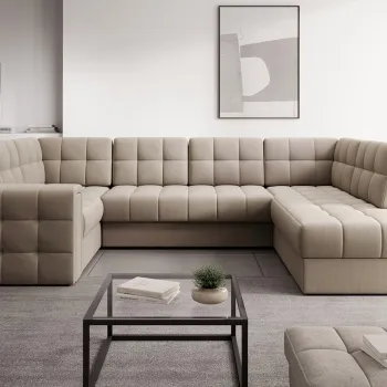 Coltar extensibil stanga 5 locuri ELTAP, LT-18SO, Blewett, 299x198x82 cm, lemn/poliester, bej inchis imagine