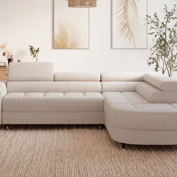 Coltar extensibil stanga 5 locuri ELTAP, LT-18TON, Vesteria, 279x215x91 cm, lemn/tesatura boucle, bej deschis imagine