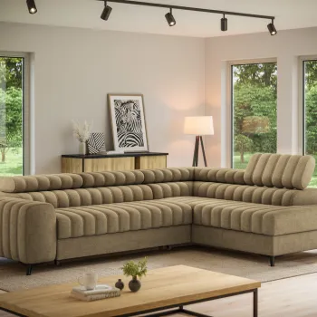 Coltar extensibil stanga 5 locuri ELTAP, LT-20NU, Kanedo, 269x204x86 cm, lemn/poliester, maro imagine