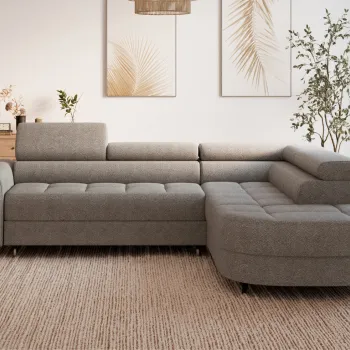 Coltar extensibil stanga 5 locuri ELTAP, LT-20ROY, Vesteria, 279x215x91 cm, lemn/tesatura boucle, bej inchis imagine