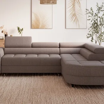 Coltar extensibil stanga 5 locuri ELTAP, LT-22TON, Vesteria, 279x215x91 cm, lemn/tesatura boucle, maro imagine