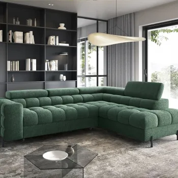 Coltar extensibil stanga 5 locuri ELTAP, LT-35AMO, Ferucce, 276x200x93 cm, lemn/poliester, verde inchis imagine