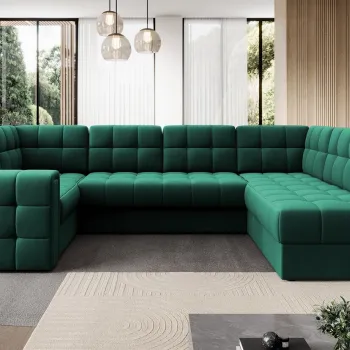 Coltar extensibil stanga 5 locuri ELTAP, LT-35LU, Blewett, 299x198x82 cm, lemn/poliester, verde inchis imagine