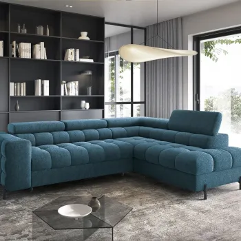 Coltar extensibil stanga 5 locuri ELTAP, LT-40AMO, Ferucce, 276x200x93 cm, lemn/poliester, albastru imagine