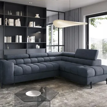 Coltar extensibil stanga 5 locuri ELTAP, LT-40AU, Ferucce, 276x200x93 cm, lemn/poliester, albastru inchis imagine