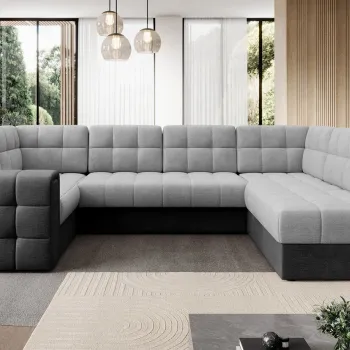 Coltar extensibil stanga 5 locuri ELTAP, LT-84MO-97MO, Blewett, 299x198x82 cm, lemn/poliester, gri deschis/gri inchis imagine