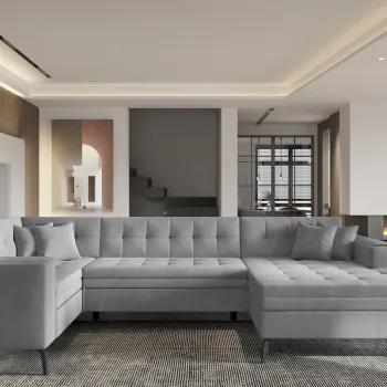 Coltar extensibil stanga 5 locuri ELTAP, MON-LT-03NU, Montez, 340x180x93 cm, lemn/poliester, gri deschis imagine