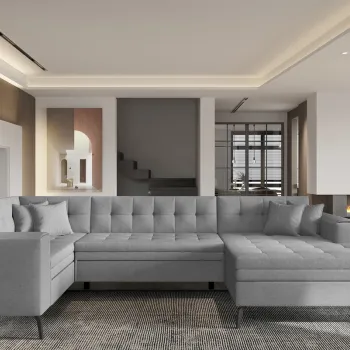 Coltar extensibil stanga 5 locuri ELTAP, MON-LT-04FL, Montez, 340x180x93 cm, lemn/poliester, gri deschis imagine