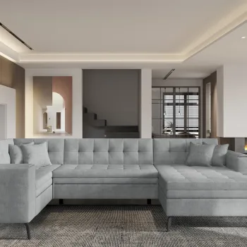 Coltar extensibil stanga 5 locuri ELTAP, MON-LT-04GO, Montez, 340x180x93 cm, lemn/poliester, gri deschis imagine