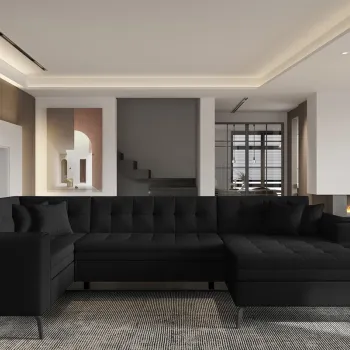 Coltar extensibil stanga 5 locuri ELTAP, MON-LT-10FL, Montez, 340x180x93 cm, lemn/poliester, negru imagine