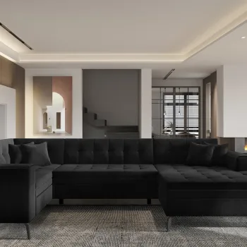 Coltar extensibil stanga 5 locuri ELTAP, MON-LT-10LU, Montez, 340x180x93 cm, lemn/poliester, negru imagine