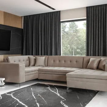 Coltar extensibil stanga 5 locuri ELTAP, MON-LT-20NU, Montez, 340x180x93 cm, lemn/poliester, bej imagine