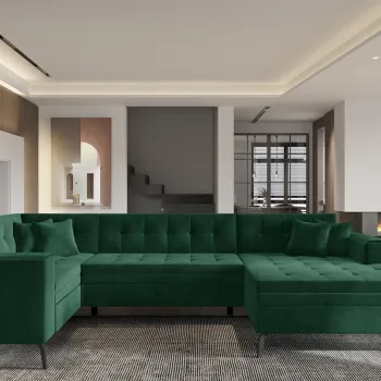 Coltar extensibil stanga 5 locuri ELTAP, MON-LT-35LO, Montez, 340x180x93 cm, lemn/poliester, verde inchis imagine