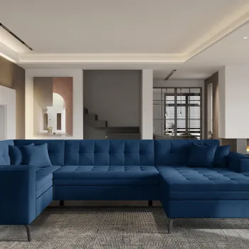 Coltar extensibil stanga 5 locuri ELTAP, MON-LT-40NU, Montez, 340x180x93 cm, lemn/poliester, albastru inchis imagine