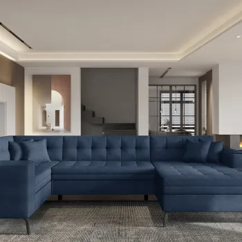 Coltar extensibil stanga 5 locuri ELTAP, MON-LT-40PO, Montez, 340x180x93 cm, lemn/poliester, albastru inchis imagine