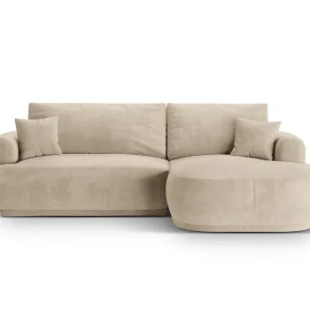 Coltar extensibil stanga 5 locuri, modular, cu lada depozitare, Ella, Micadoni Home, 271x174x94 cm, catifea, bej deschis imagine