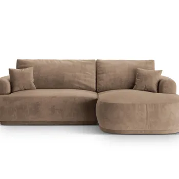 Coltar extensibil stanga 5 locuri, modular, cu lada depozitare, Ella, Micadoni Home, 271x174x94 cm, catifea, bej inchis imagine