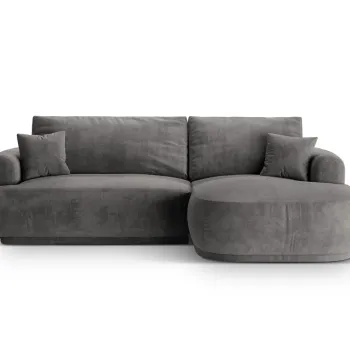 Coltar extensibil stanga 5 locuri, modular, cu lada depozitare, Ella, Micadoni Home, 271x174x94 cm, catifea, gri imagine