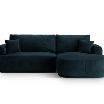 Coltar extensibil stanga 5 locuri, modular, cu lada depozitare, Ella, Micadoni Home, 271x174x94 cm, catifea, petrol inchis imagine