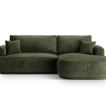 Coltar extensibil stanga 5 locuri, modular, cu lada depozitare, Ella, Micadoni Home, 271x174x94 cm, catifea, verde imagine