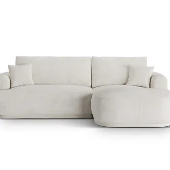 Coltar extensibil stanga 5 locuri, modular, cu lada depozitare, Ella, Micadoni Home, 271x174x94 cm, tesatura boucle, bej deschis imagine